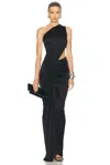Atlein One Shoulder Ruched Cut Out Gown In Black