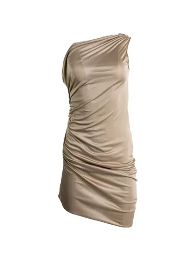 Atlein One-shoulder Ruched Dress In Brown