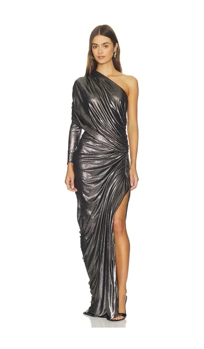 Atlein One Sleeve Draped Gown In Black