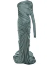 Atlein One-sleeve Ruched Gown In Green