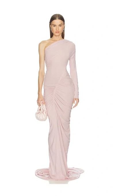 Atlein One Sleeve Ruched Gown In Neutral