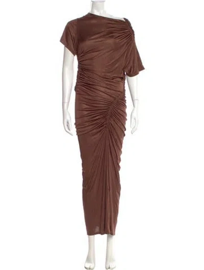 Pre-owned Atlein One-shoulder Long Dress W/ Tags In Brown