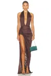 Atlein Open Draped Gown In Brown