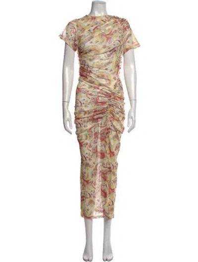 Pre-owned Atlein Paisley Print Long Dress In Yellow