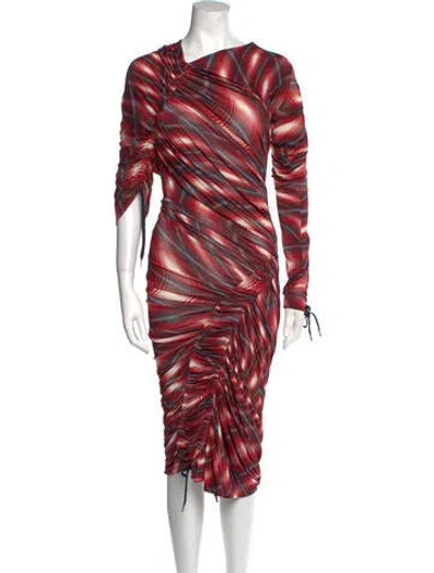 Pre-owned Atlein Printed Midi Length Dress W/ Tags In Red