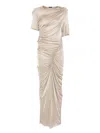 Atlein Brown Asymmetric Ruched Maxi Dress In Neutrals