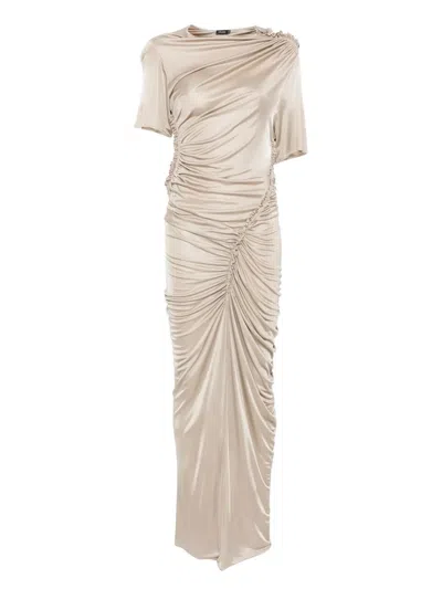 Atlein Brown Asymmetric Ruched Maxi Dress In Cob Saumatre