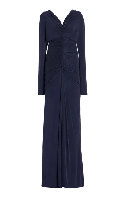 Atlein Ruched Jersey Gown In Navy