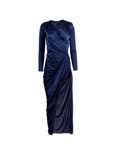 Atlein Ruched Long-sleeve Maxi Dress In Blue