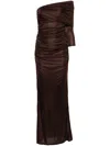 Atlein Single-sleeve Ruched Gown In Brown