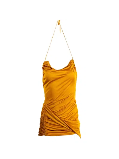 Atlein Ruched Mini Dress In Yellow