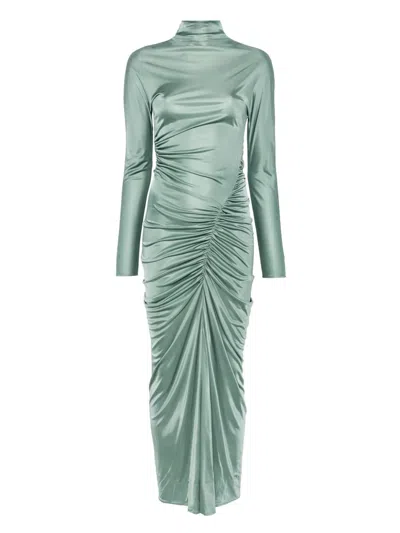 Atlein Ruched Mock-neck Maxi Dress In Green