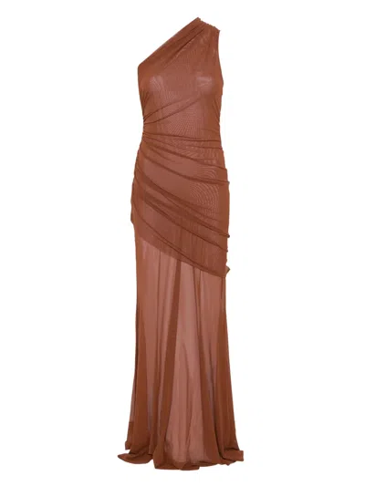 Atlein Ruched Tulle Dress In Brown