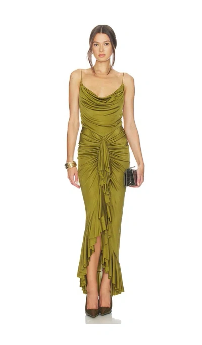 Atlein Ruffle Strappy Long Dress In Green
