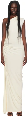 Atlein Ssense Exclusive Off-white Asymmetric Ruched Single-shoulder Maxi Dress In Coa Off White