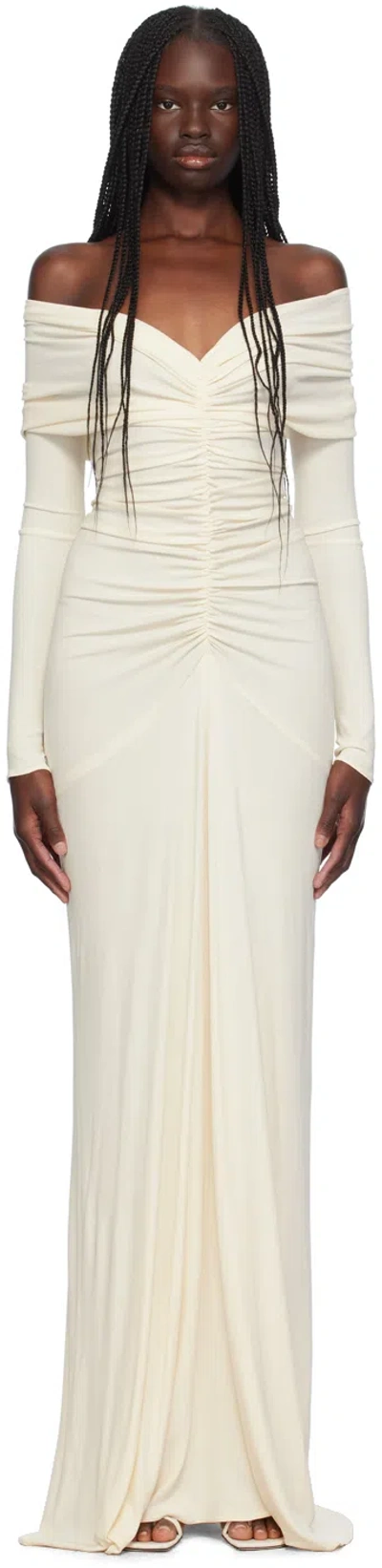Atlein Ssense Exclusive Off-white Ruched Maxi Dress In Coa Off White