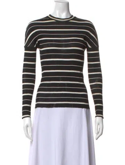 Pre-owned Atlein Striped Crew Neck Top In Black