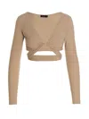 Atlein Beige Plunging Long Sleeve T-shirt In Beige