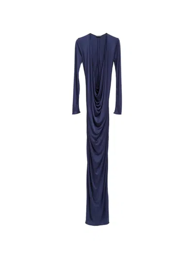Atlein V-neck Draped Maxi Dress In Blue