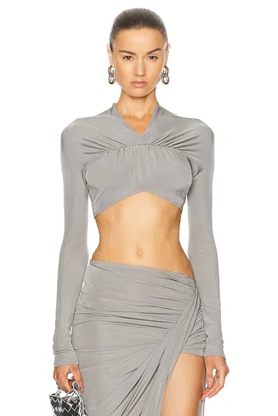 Atlein V Neck Front Ruched Crop Top In Grey