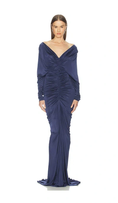Atlein V Neck Ruched Gown In Blue