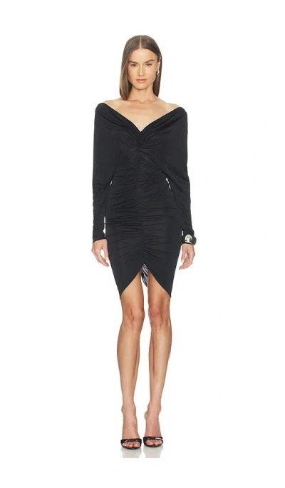 Atlein V Neck Ruched Short Dress In Black