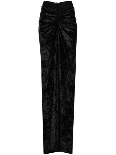 Atlein Velvet-finish Ruched-detailing Skirt In Black