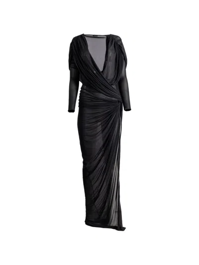 Atlein V-neck Draped Dress In Black