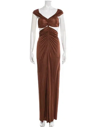 Pre-owned Atlein V-neck Long Dress In Brown