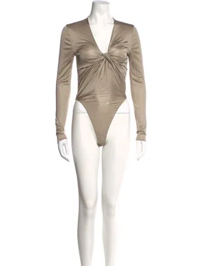 Pre-owned Atlein V-neck Long Sleeve Bodysuit In Neutrals