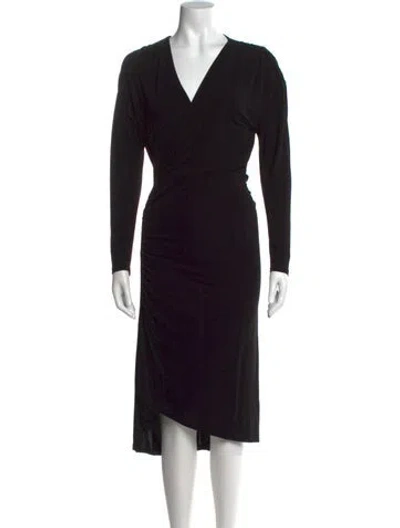 Pre-owned Atlein V-neck Midi Length Dress In Black