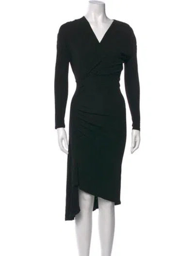Pre-owned Atlein V-neck Midi Length Dress In Black