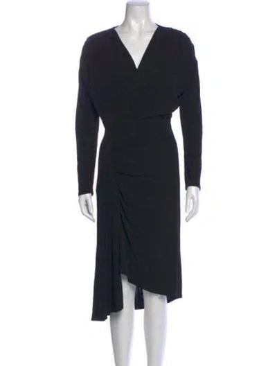 Pre-owned Atlein V-neck Midi Length Dress In Black