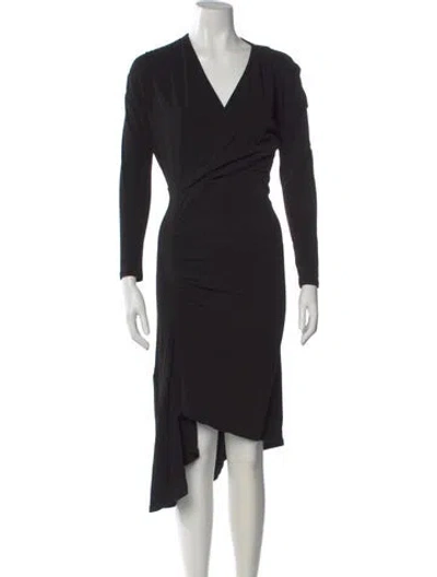 Pre-owned Atlein V-neck Midi Length Dress In Black