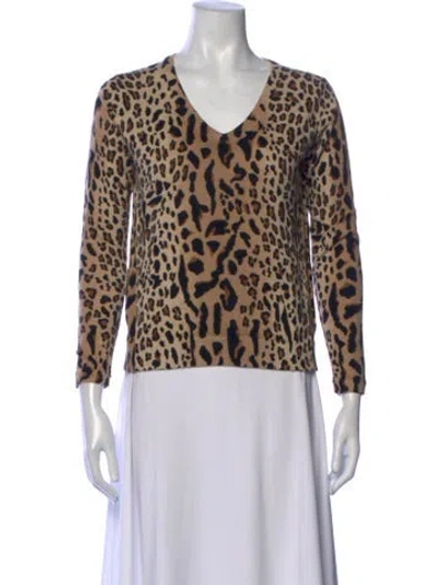 Pre-owned Atm Anthony Thomas Melillo Animal Print V-neck Sweater In Multicolor