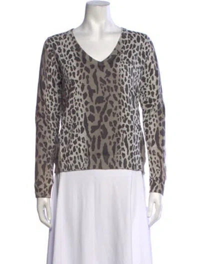 Pre-owned Atm Anthony Thomas Melillo Animal Print V-neck Sweater W/ Tags In Multicolor