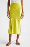 Atm Anthony Thomas Melillo Bias Cut Silk Charmeuse Midi Skirt In Chartreuse Yellow