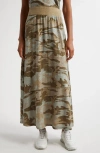 Atm Anthony Thomas Melillo Camo Print Cotton Maxi Skirt In Faded Army/multi