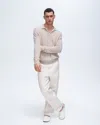 Atm Anthony Thomas Melillo Cashmere Long Sleeve Polo Sweater With Tipping In Soft Beige-chalk