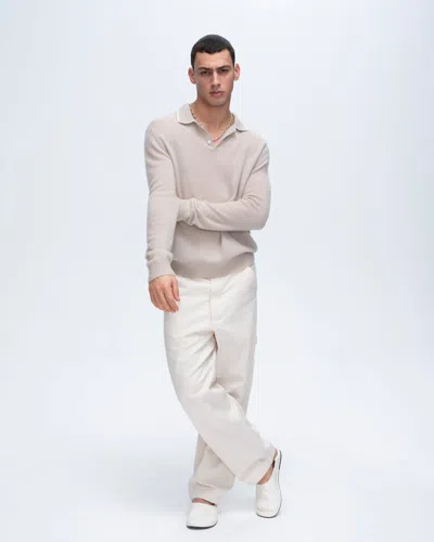 Atm Anthony Thomas Melillo Cashmere Long Sleeve Polo Sweater With Tipping In Gray