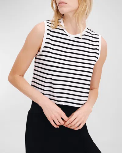 Atm Anthony Thomas Melillo Classic Jersey Stripe Sleeveless Cropped Muscle Tee In White /black