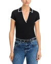 Atm Anthony Thomas Melillo Modal Rib Short Sleeve Split Neck Top In Black