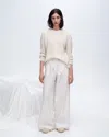 Atm Anthony Thomas Melillo Cotton Blend Pintuck Detail Crew Neck Sweater In Chalk