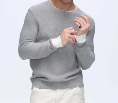 ATM ANTHONY THOMAS MELILLO COTTON CASHMERE COLORBLOCK LONG SLEEVE CREWNECK SWEATER IN HEATHER SHARK / CHALK