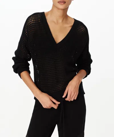 ATM ANTHONY THOMAS MELILLO COTTON CASHMERE MESH STITCH V-NECK SWEATER
