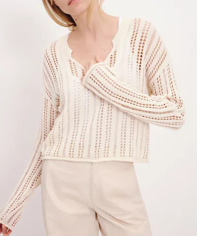 ATM ANTHONY THOMAS MELILLO COTTON LINEN BLEND OPEN KNIT V-NECK SWEATER