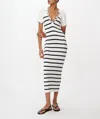 Atm Anthony Thomas Melillo Cotton Silk Blend Striped Sleeveless Split Collar Dress In White-midnight