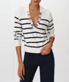 Atm Anthony Thomas Melillo Cotton Silk Blend Striped Split Collar Sweater In White-midnight