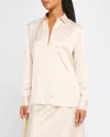 Atm Anthony Thomas Melillo Cracked Satin Boyfriend Shirt In Vanilla Mist