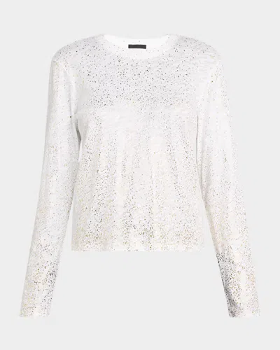 Atm Anthony Thomas Melillo Foiled Slub Jersey Long-sleeve Crop Top In White /gold